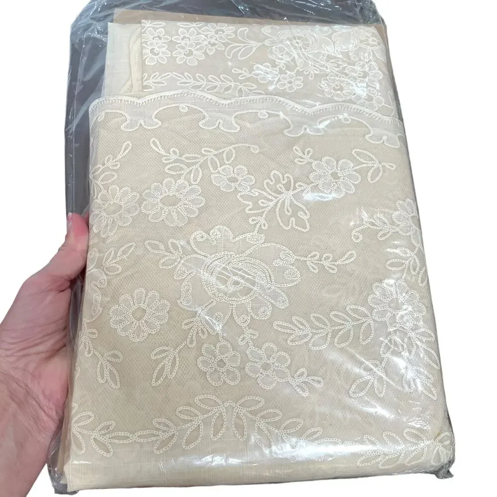 Vintage Vytex Tablecloth 60”x90” Oval Beige Vinyl Lace Melody New Granny Core